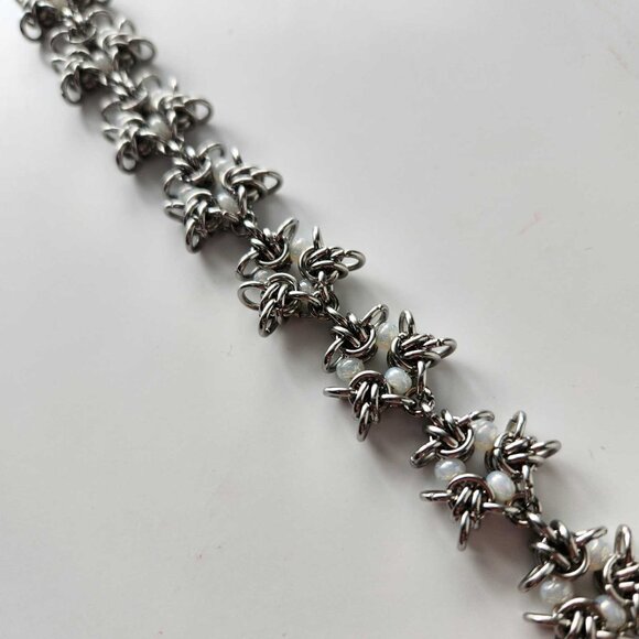 Vintage silver fairy flower chainmail chunky silver bracelet - Picture 8 of 10